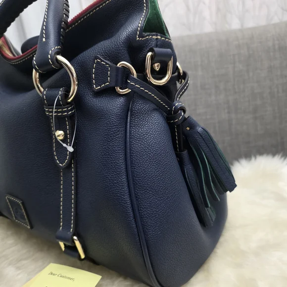Dooney & Bourke Large Navy Pebbled Leather Florentine Sorrento Satchel w/ Strap - Picture 5 of 10